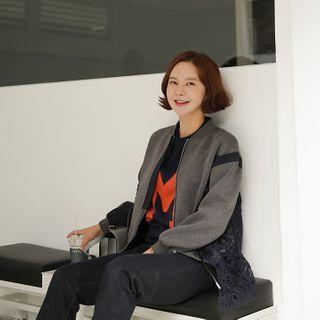 Lace-panel Contrast-trim Zip-up Jacket
