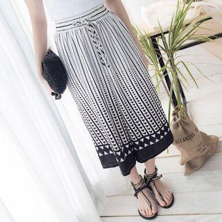 Drawstring Printed Wide-leg Pants