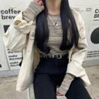Long-sleeve Striped Embroidered Top As Shown In Figure - One Size