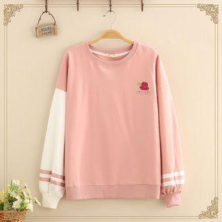 Color Block Hat Embroidered Sweatshirt