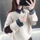 Denim Collar Paneled Sweater