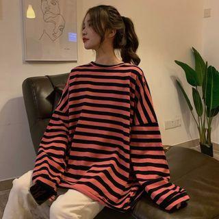 Striped Long-sleeve Cutout Sweater