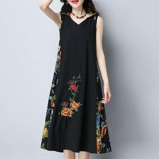 Floral Print Hooded Sleeveless A-line Dress