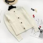 Flower Button Cable Knit Cardigan