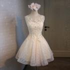 Embellished Lace Sleeveless Prom Dress