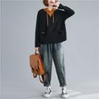 Two-tone Hooded Long-sleeve T-shirt