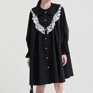 Floral Ruffle Panel Midi A-line Dress