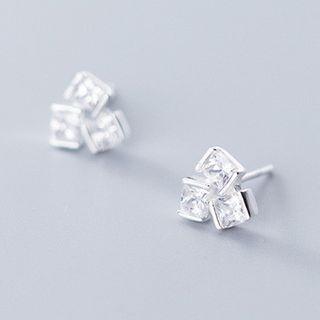 Rhinestone Stud Earring S925 Sterling Silver - 1 Pair - As Shown In Figure - One Size