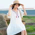 Elbow-sleeve Tasseled A-line Mini Dress