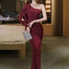 Asymmetric Cutout Shoulder Evening Gown