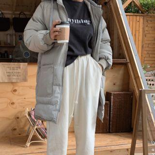 Contrast-hooded Loose-fit Puffer Coat