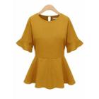 Elbow-sleeve Frilled Chiffon Top