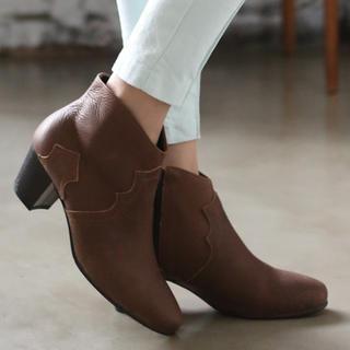 Genuine Leather Chunky-heel Ankle Boots