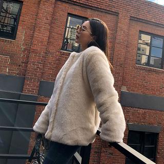 Zip-up Faux-fur Jacket Ivory - One Size