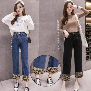Leopard Print Cropped Straight Leg Jeans