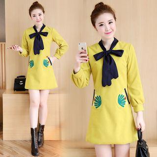 Embroidered Long-sleeve Shift Dress