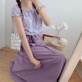 Floral Ruffle Trim Short-sleeve Cropped Blouse