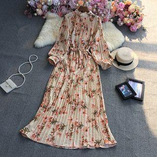 Pattern Long-sleeve A-line Midi Dress