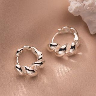Wavy Sterling Silver Hoop Earring 1 Pair - Silver - One Size