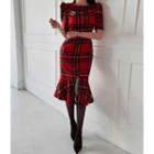 Puff-shoulder Plaid Midi Dress In 2 Designs