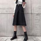 Contrast Stitch Midi A-line Skirt