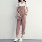 Pocketed Cropped Corduroy Pinafore Jumpsuit