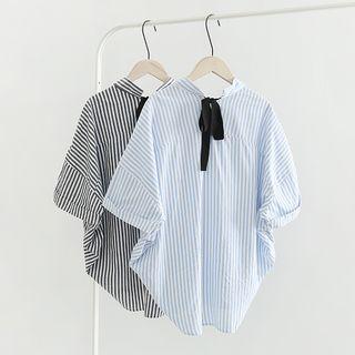 Elbow-sleeve Tie-back Oversized Shirt