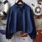Half-zip Frill Trim Mock-neck Sweatshirt
