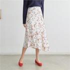 Diagonal-hem Floral Long Flare Skirt
