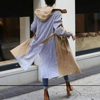 Stripe-back Hooded Trench Coat Beige - One Size