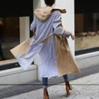 Stripe-back Hooded Trench Coat Beige - One Size