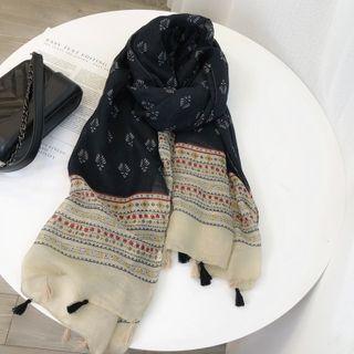 Tassel Print Scarf Black - One Size