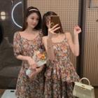 Chiffon Shirt / Spaghetti-strap Floral Midi A-line Dress / Elbow-sleeve Mini Dress
