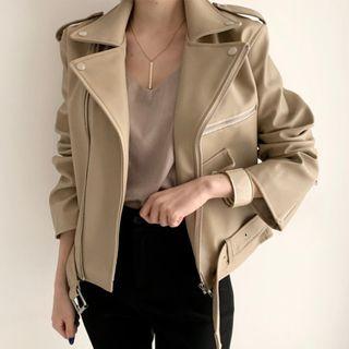 Plain Zipped Biker Jacket