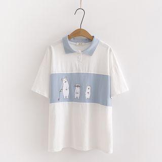 Short-sleeve Bear Print Polo Shirt