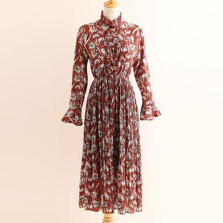 Frilled Neck Floral Print A-line Dress