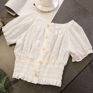 Short-sleeve Button-up Eyelet Blouse White - One Size