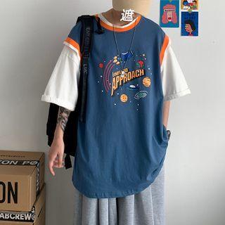 Couple Matching Mock Two Piece Printed T-shirt