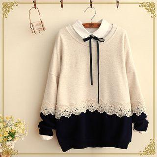 Two-tone Lace Trim Pullover