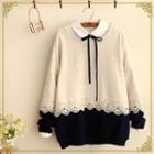 Two-tone Lace Trim Pullover