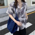 Short-sleeve Tie-dye Print Shirt Gray - One Size