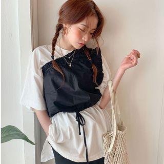 Elbow-sleeve Top / Ruffle Trim Single Shoulder Top