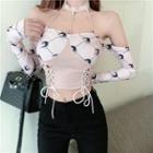 Printed Cutout Chain Accent Lace-up Cropped Top