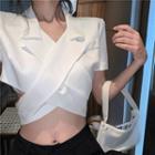 Short-sleeve Wrapped Collared Top