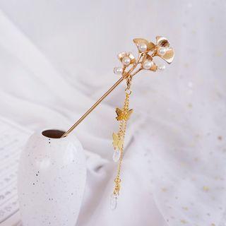 Floral Pearl Gingko Tassel Hair Stick