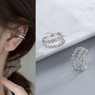 Rhinestone Layered Alloy Cuff Earring 1 Pc - Silver - One Size