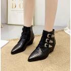 Belted Pointy Toe Chunky-heel Ankle Boots