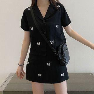 Butterfly Embroidery Short-sleeve Top / Skirt