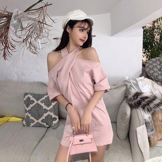 Halter Elbow-sleeve T-shirt Dress