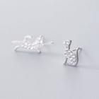 Cat Rhinestone Ear Stud 1 Pair - Silver - One Size